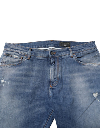 Dolce & Gabbana Blue Washed Cotton Logo Plaque Denim Jeans
