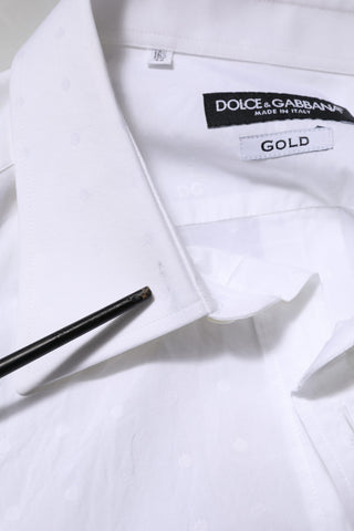 Dolce & Gabbana White Cotton GOLD Dress Formal Shirt