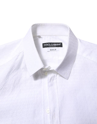 Dolce & Gabbana White Cotton GOLD Long Sleeves Formal Shirt
