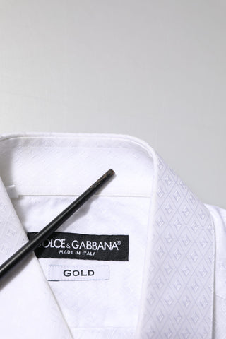 Dolce & Gabbana White Cotton GOLD Long Sleeves Formal Shirt