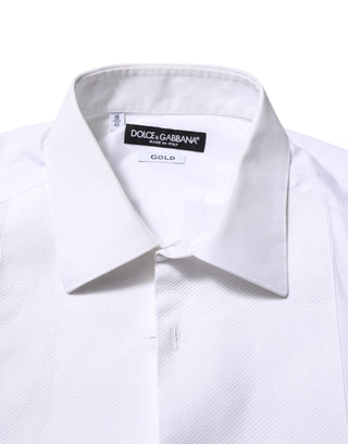 Dolce & Gabbana White Bib Cotton Popline GOLD Men Formal Shirt