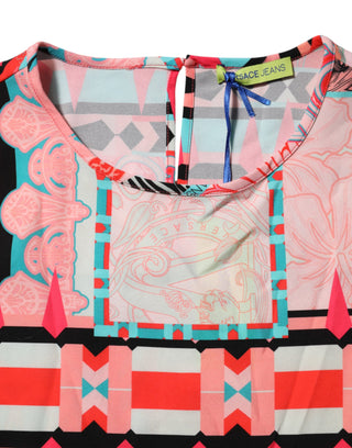 Versace Jeans Multicolor Print Short Sleeves Women Blouse Top