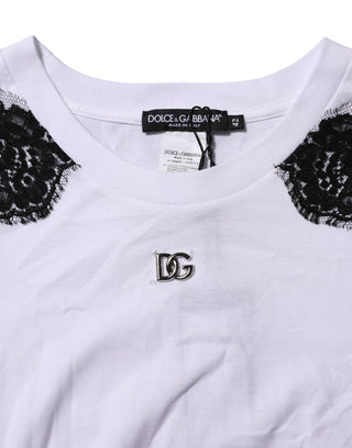 Dolce & Gabbana White Floral Lace DG Detailing Top T-shirt