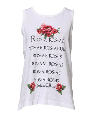 Dolce & Gabbana White Cotton Printed Sleeveless Round Neck Top