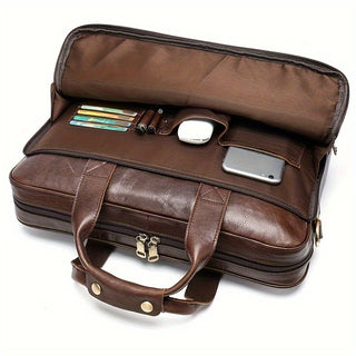 Genuine Leather Laptop Bag 14 Inch Men Handbags Messenger Bags College School Bag for Daily Commute 