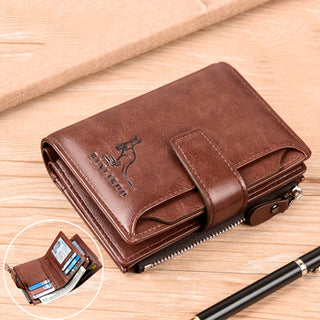 Men's Vintage Style Leather Wallet with Card Holder, Radio Jam Blocking, Cash Pocket and Secure Zipper - No Argument, Solid Color, Durable Polyester Interior 