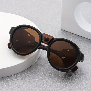 Punk Retro Fashion Polarized Sunglasses Leather Frame Bike Glasses Sport Style for Women Men 