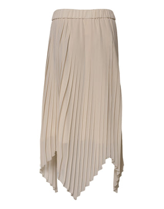 Peserico Beige Polyester Pleated A-line High Waist Midi Skirt