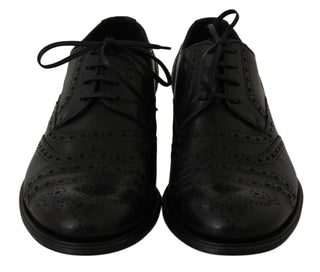 Dolce &amp; Gabbana Elegant Black Leather Derby Wingtip Dress Shoes