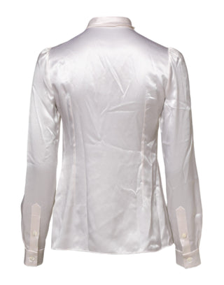 Dolce & Gabbana White Ascot Collar Long Sleeve Blouse Top