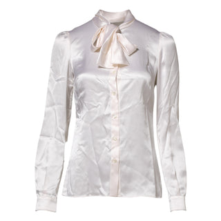 Dolce & Gabbana White Ascot Collar Long Sleeve Blouse Top