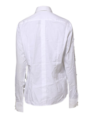 Dolce & Gabbana White Crystal Embellished Collared Shirt Top