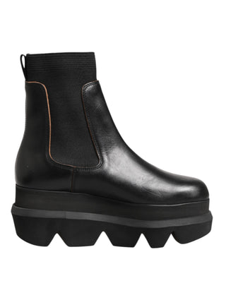 Sacai Black Chelsea Leather Pull On Women Ankle Boots Shoes