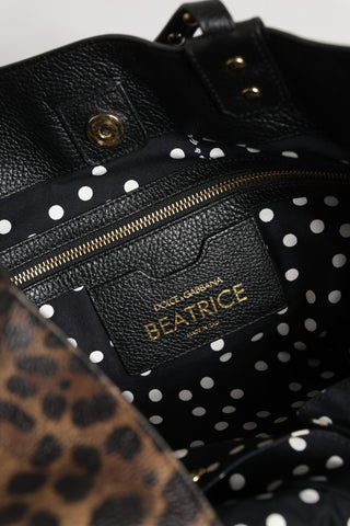 Dolce & Gabbana Brown Leopard BEATRICE Leather Logo Plaque Tote Bag