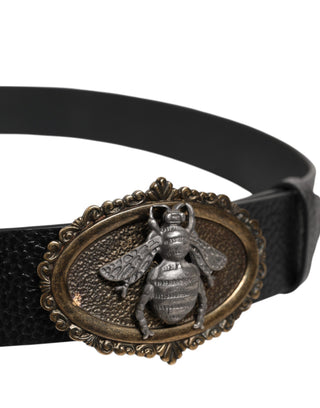 Dolce & Gabbana Black Classic Leather Bee Metal Buckle Belt