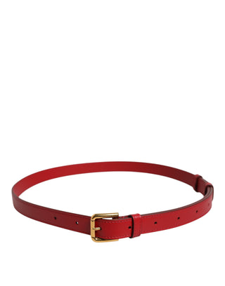 Dolce & Gabbana Red Logo Engraved Metal Waist Buckle Belt