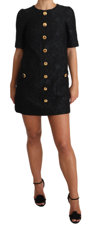 Dolce &amp; Gabbana Elegant Black Button Embellished Mini Dress