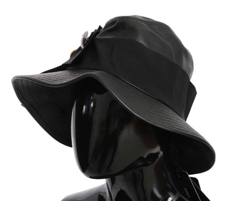 Dolce &amp; Gabbana Elegant Black Leather Cloche Cap