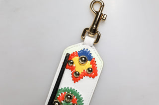 Dolce & Gabbana White Calfskin Raffia Embroidered Patchwork Shoulder Strap