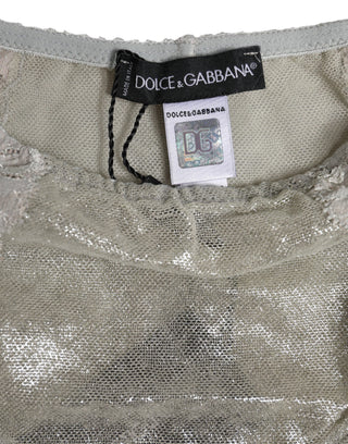 Dolce & Gabbana Gray Cotton Floral Lace High Waist Panty Underwear