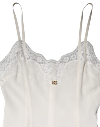 Dolce & Gabbana White Lace Gold DG Logo Silk Dress Sleepwear