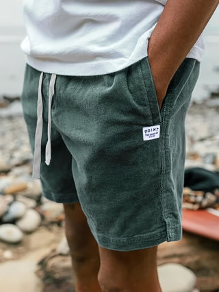 Men's Casual Cotton Velvet Shorts with Pockets and Drawstring for Summer 