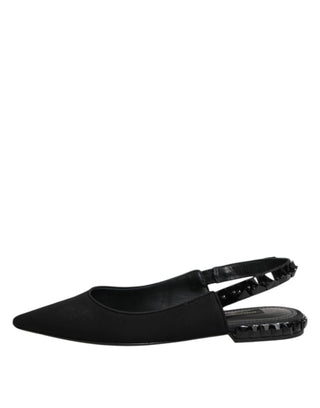 Dolce & Gabbana Black Crystal Charmeuse Slingback Shoes