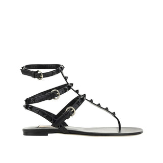 Valentino Garavani Black Calfskin Flat Sandals