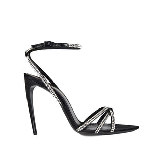 Saint Laurent Black Silk Stiletto Heel Sandals