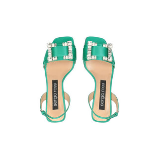Sergio Rossi Green Silk Stiletto Heel Sandals