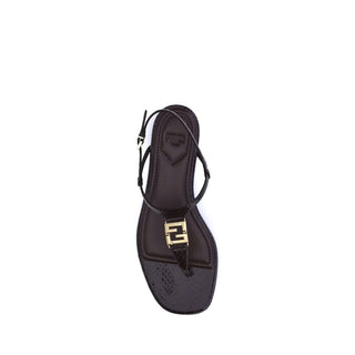 Fendi Purple Calf Leather Bos Taurus Flat Sandals