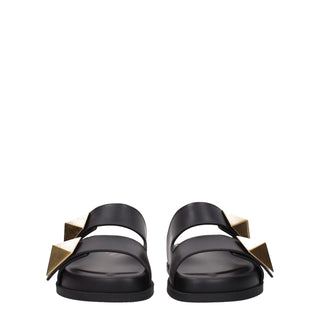 Valentino Garavani Black Leather Slippers