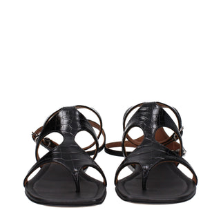 Paris Texas Black Leather Flip-Flop Sandals