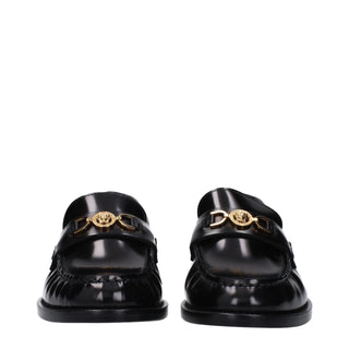 Versace Black Leather Slip-On Loafers