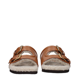 Valentino Garavani Brown Leather Slippers Sandals