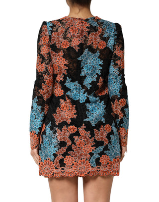 Dolce & Gabbana Multicolor Floral Embroidery Shift Mini Dress