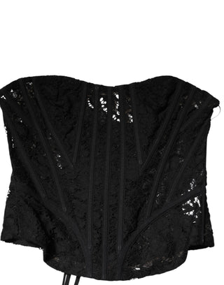Dolce & Gabbana Black Strapless Floral Lace Bustier Cropped Top