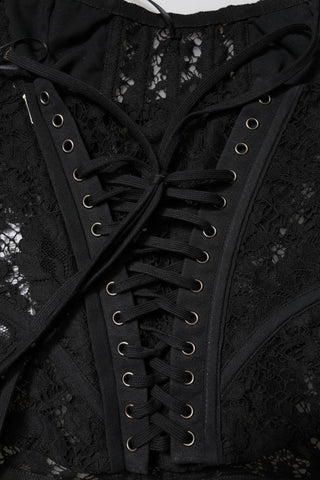 Dolce & Gabbana Black Strapless Floral Lace Bustier Cropped Top