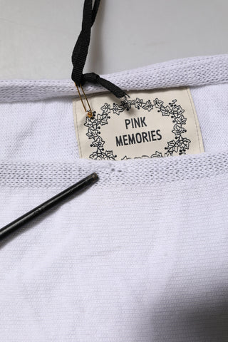 PINK MEMORIES White Cotton Short Sleeves Round Neck Blouse Top