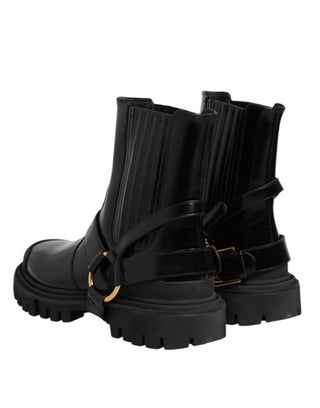 Dolce & Gabbana Black Leather Chelsea Men Short Boots Shoes