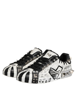 Dolce & Gabbana Black White Studded Low Top Sneakers Shoes