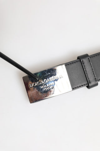 Dolce & Gabbana Black Leather Classic Metal Logo Buckle Belt