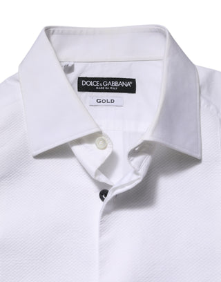 Dolce & Gabbana White Bib Cotton Poplin GOLD Men Formal Shirt