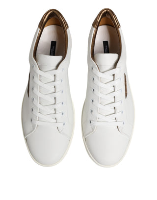 Dolce & Gabbana White Brown Leather Low Top Men Sneakers Shoes