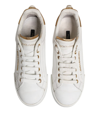 Dolce & Gabbana White Leather Low Top Women Sneakers Shoes
