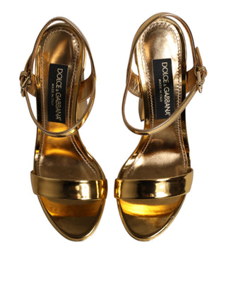 Dolce & Gabbana Gold Leather Platform Keira Sandals Shoes