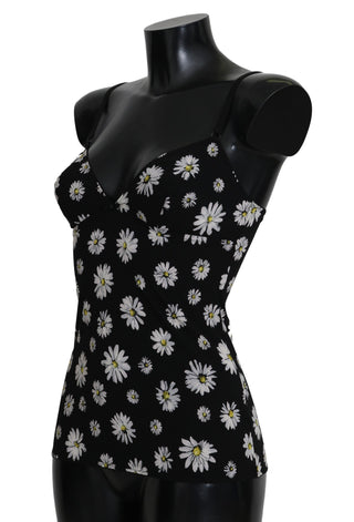 Dolce &amp; Gabbana Elegant Black Daisy Floral Lace Chemise Dress