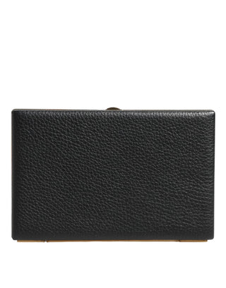 Dolce & Gabbana Black Leather Gold Frame Clutch Evening Party Purse Bag