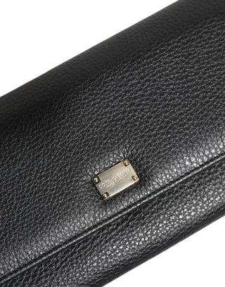 Dolce & Gabbana Black Leather Trifold Logo Plaque Card Holder Wallet