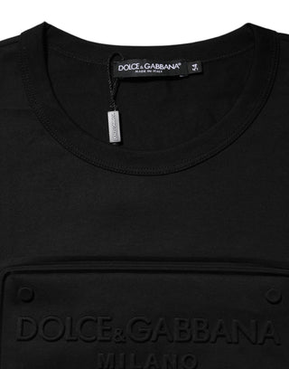 Dolce & Gabbana Black Embossed Logo Cotton Crew Neck T-shirt